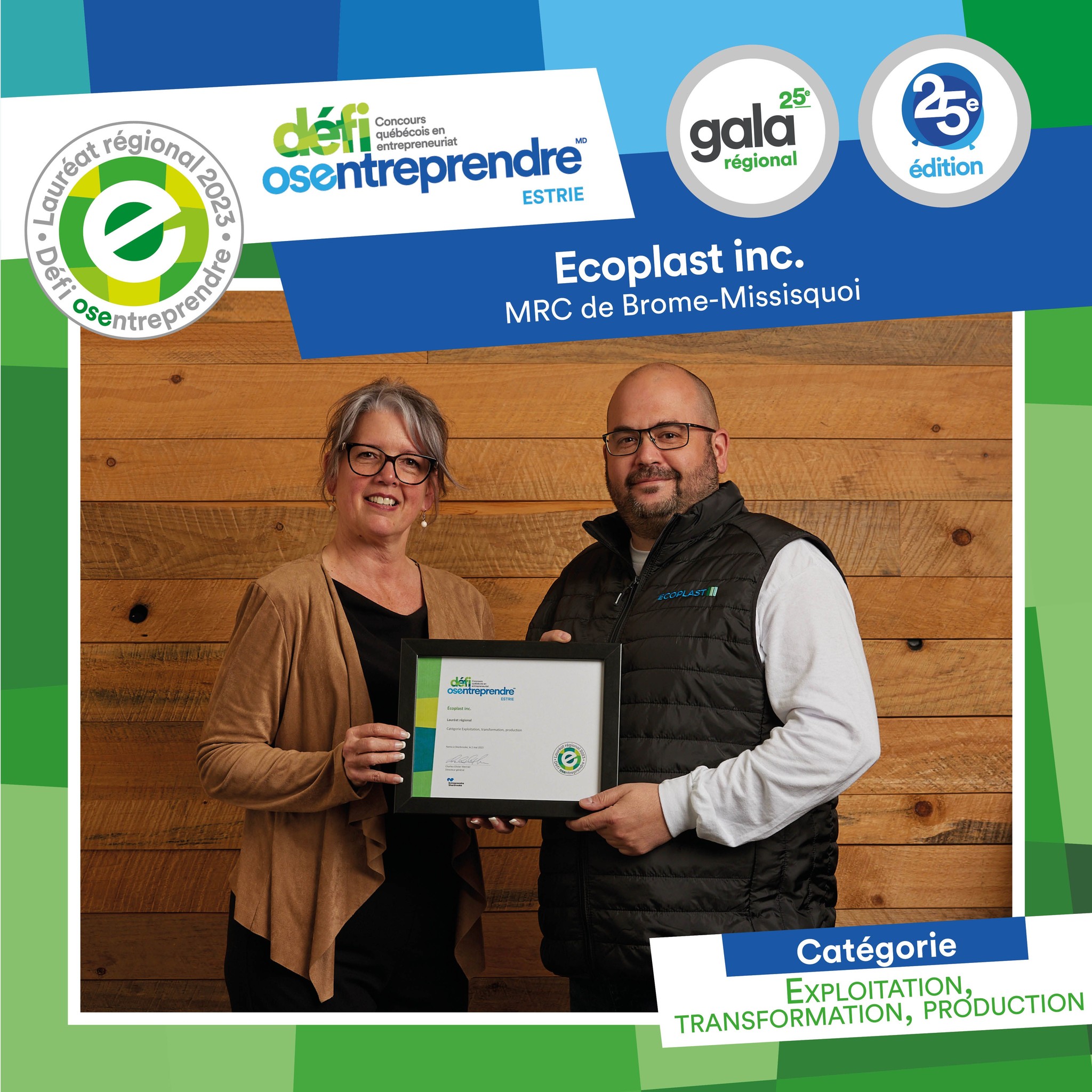 Remise de prix Oser Entreprendre 2023 à l'équipe d'Écoplast.